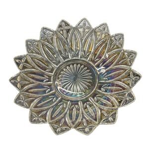 Federal Glass Iridescent Clear Petal Sunburst Bowl Vintage Mid Century 10.5 Inch
